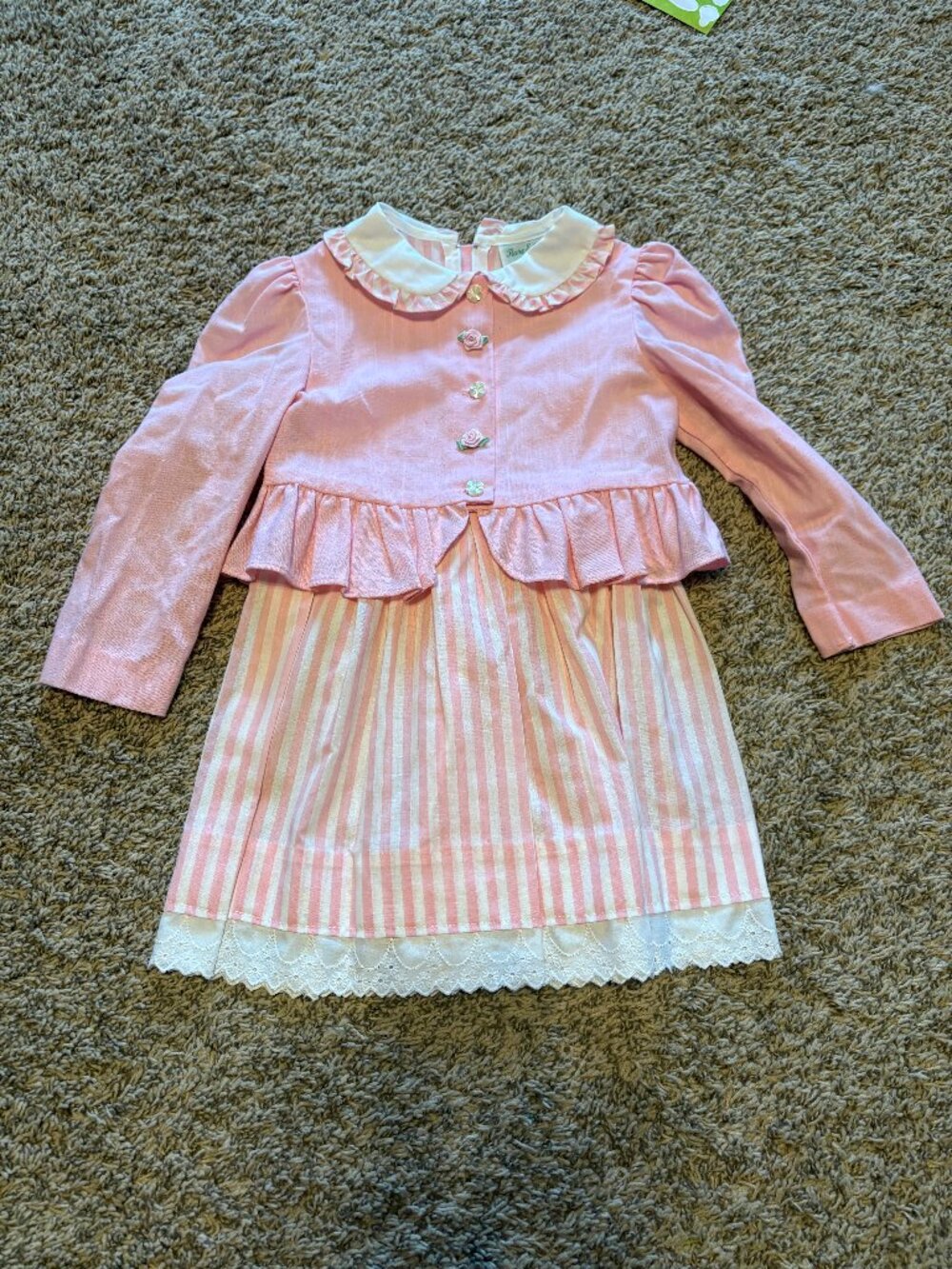 Vintage pink striped collared layered dress